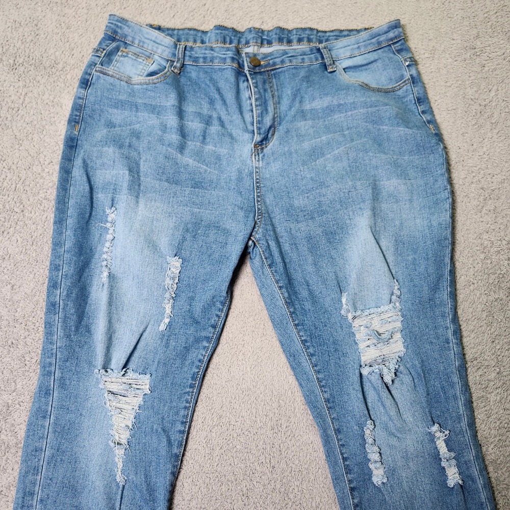 Allabreve Womens 3XL Skinny Jeans Light Blue Distressed Ripped Raw Hem Stretch